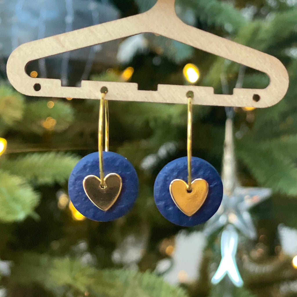 Navy Blue & Gold Heart Hoops
