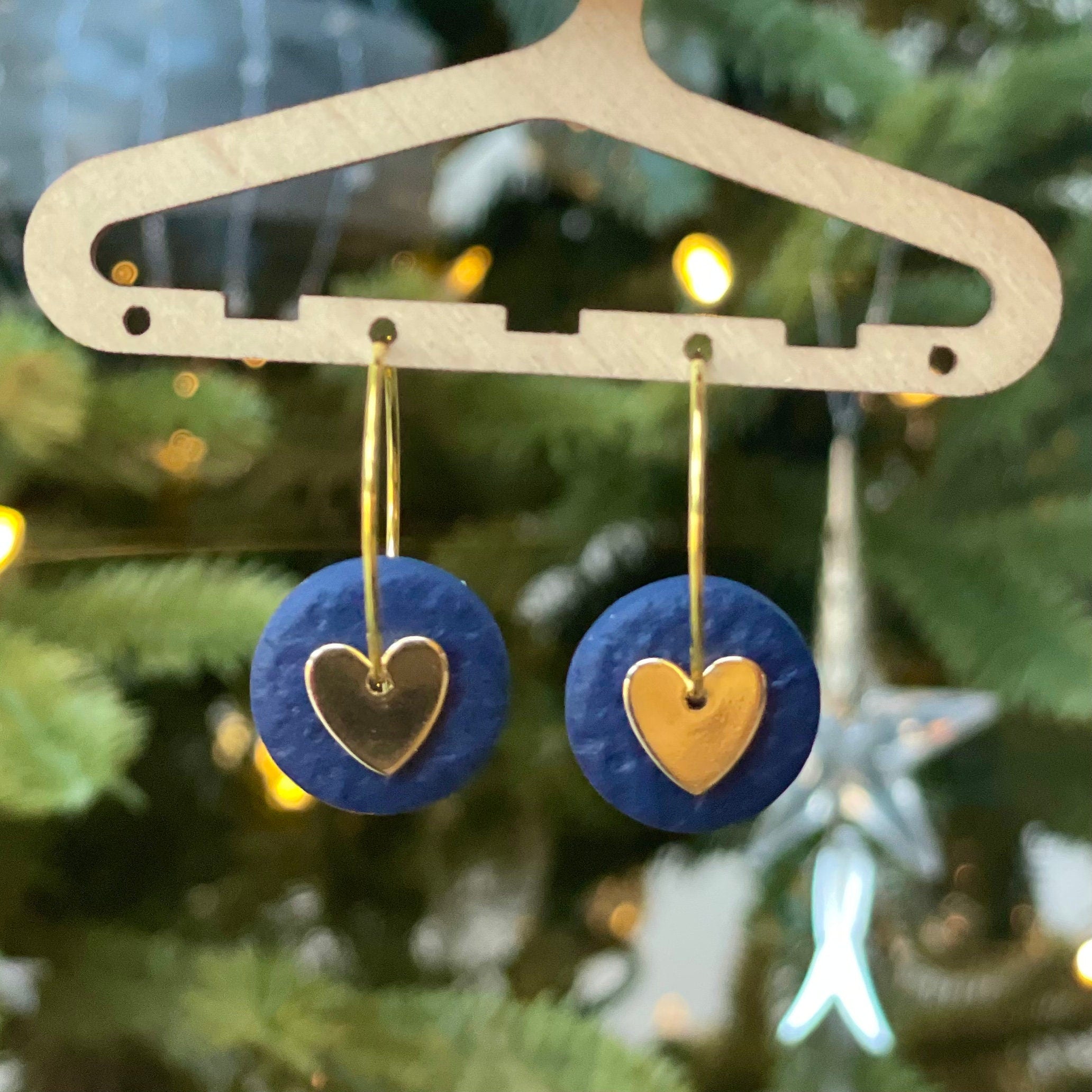 Navy Blue & Gold Heart Hoops