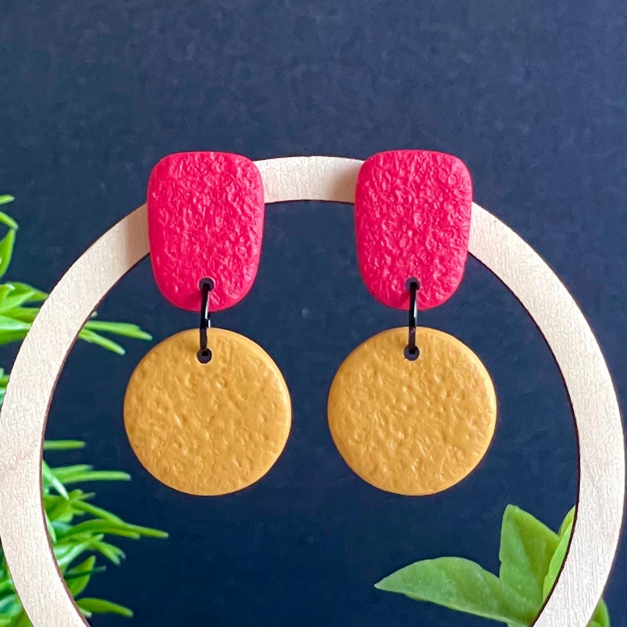 Red & Mustard Yellow Colour Block Dangles