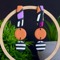 Retro Mosaic & Mono Stripe Long Dangle