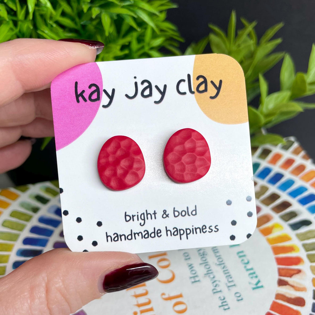 Red Textured Pebble Studs
