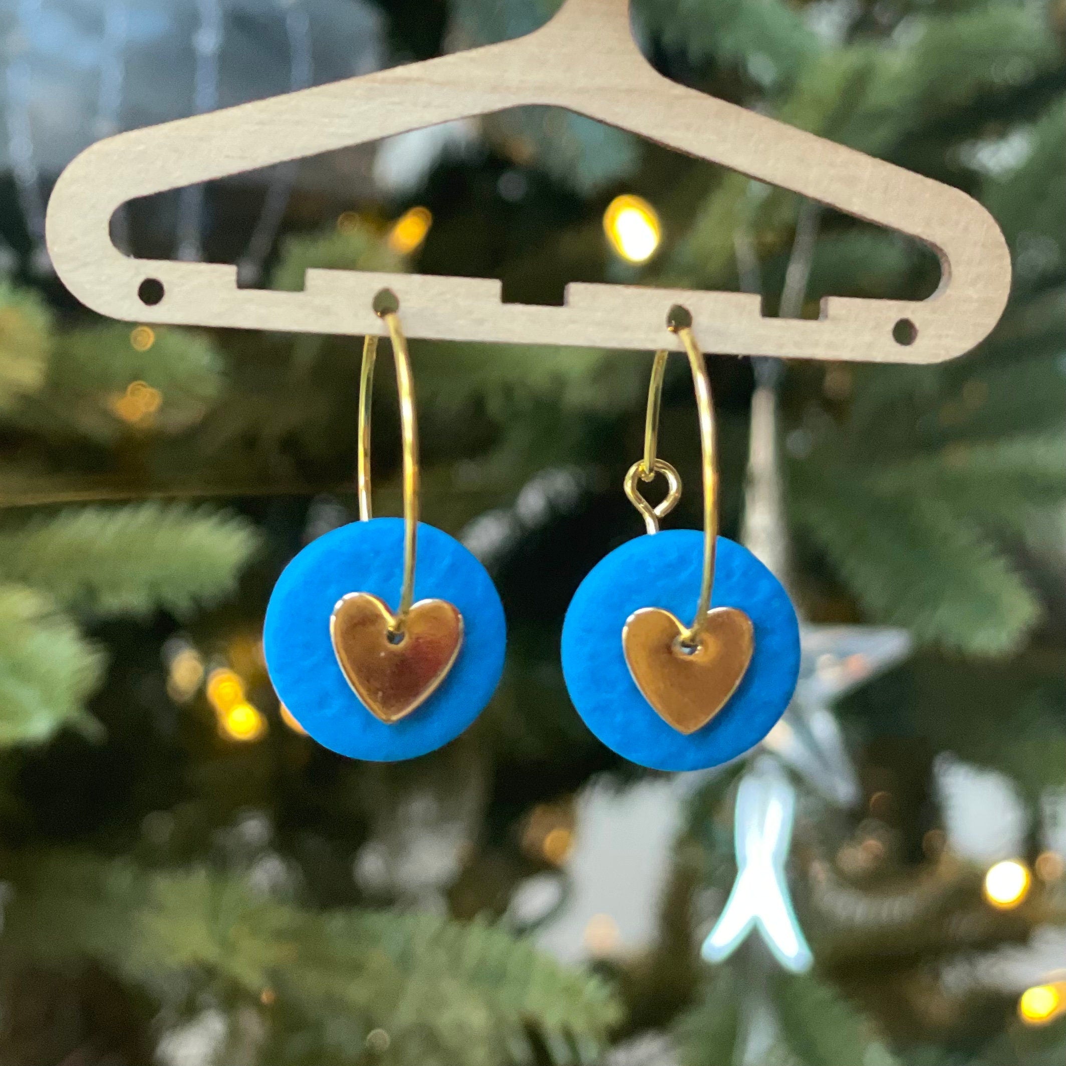 Sky Blue & Gold Heart Hoops