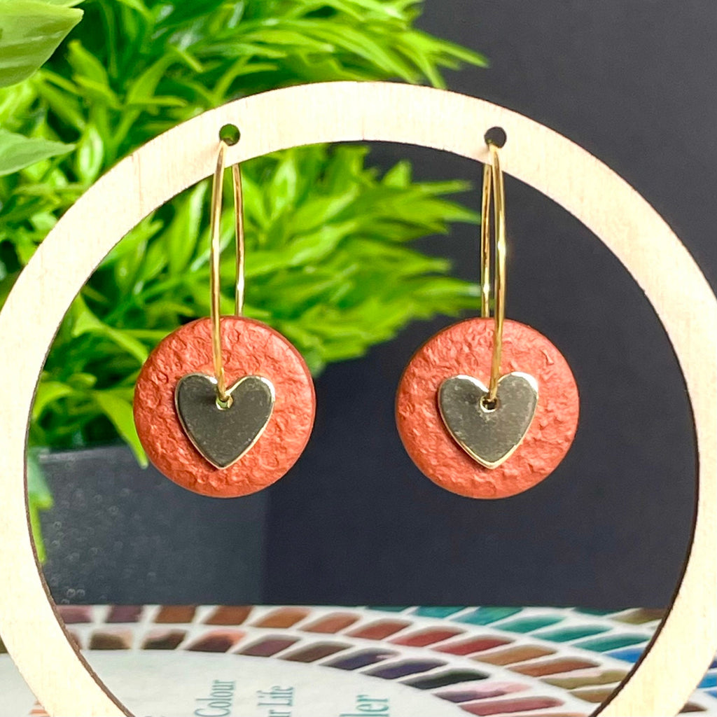 Metallic Bronze & Gold Heart Hoops