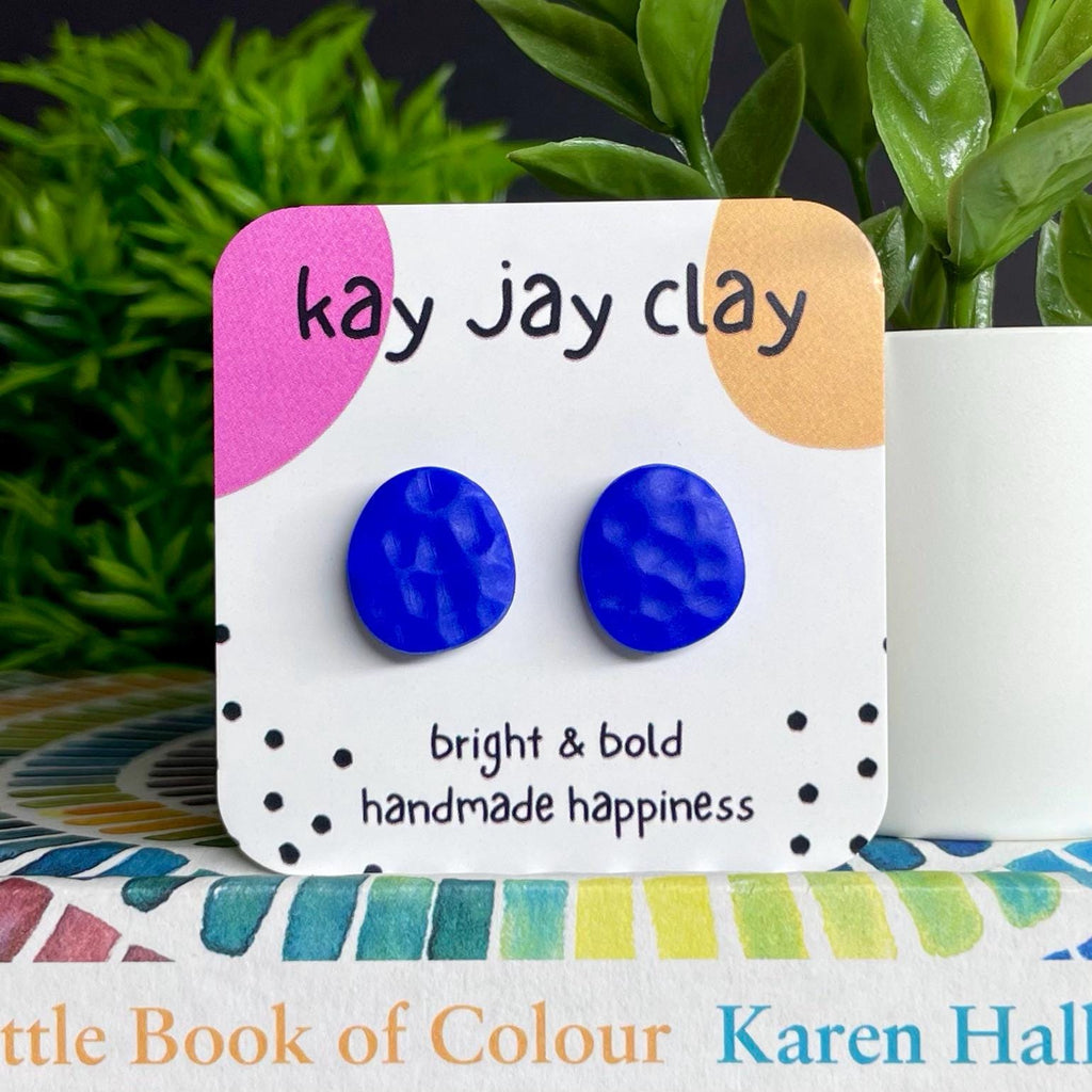 Electric Blue Textured Pebble Studs