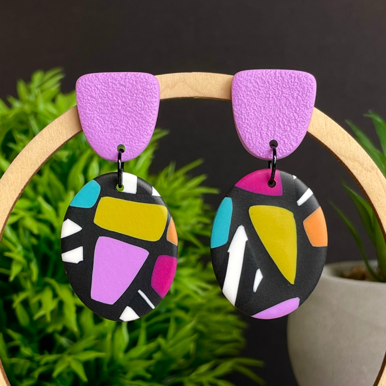 Retro Mosaic Oval Dangle