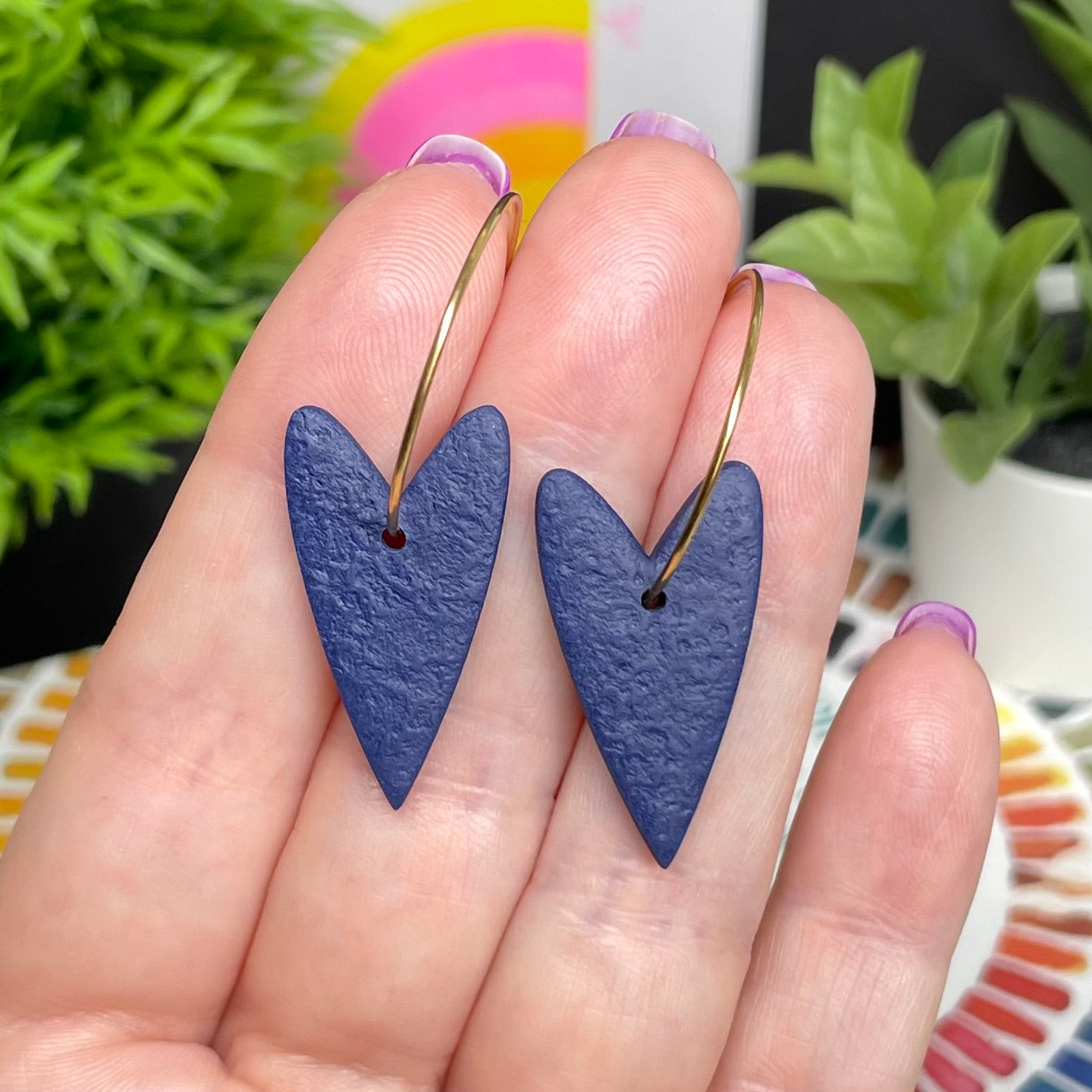 Navy Blue Heart Hoops