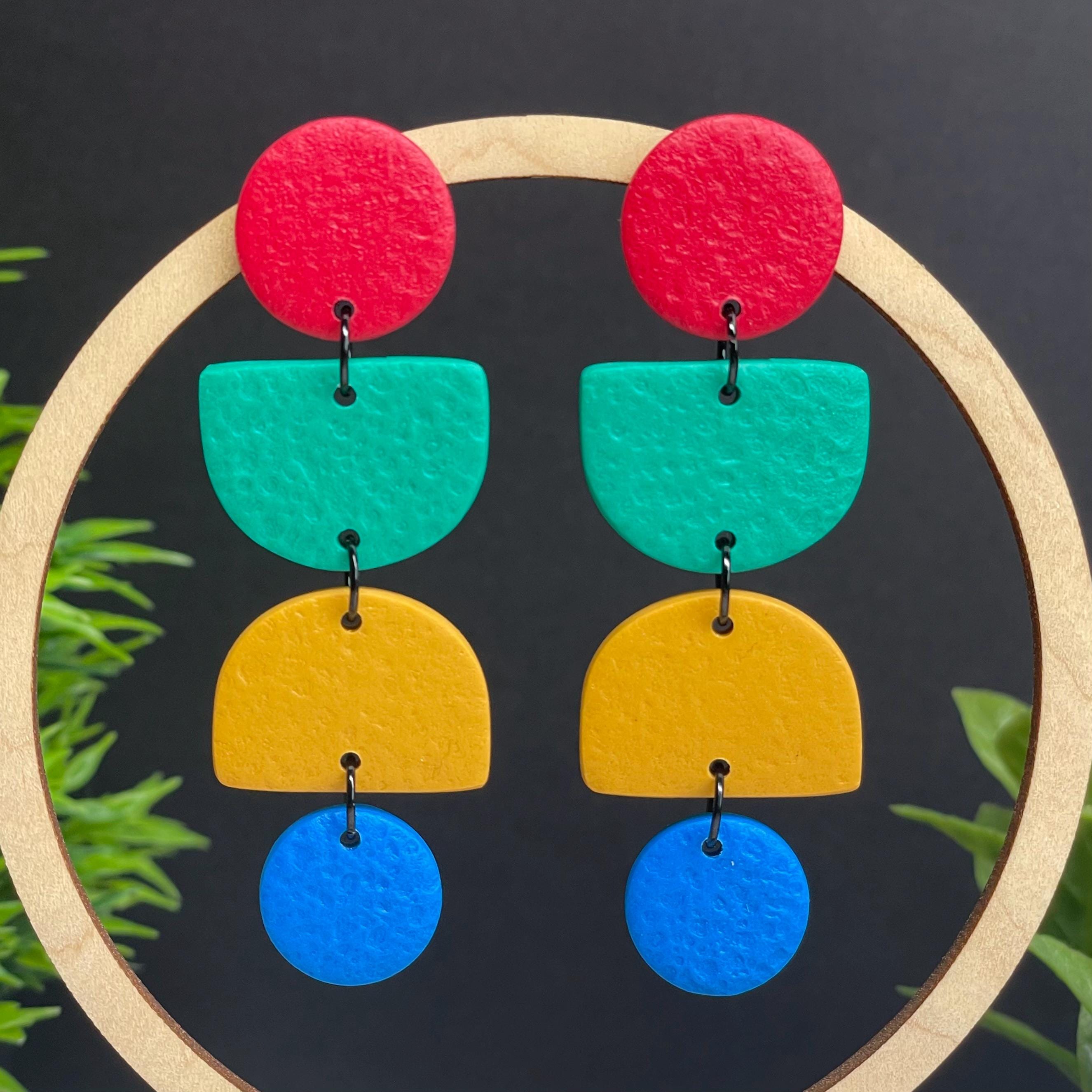 Red, Green, Yellow & Blue Geometric Dangles