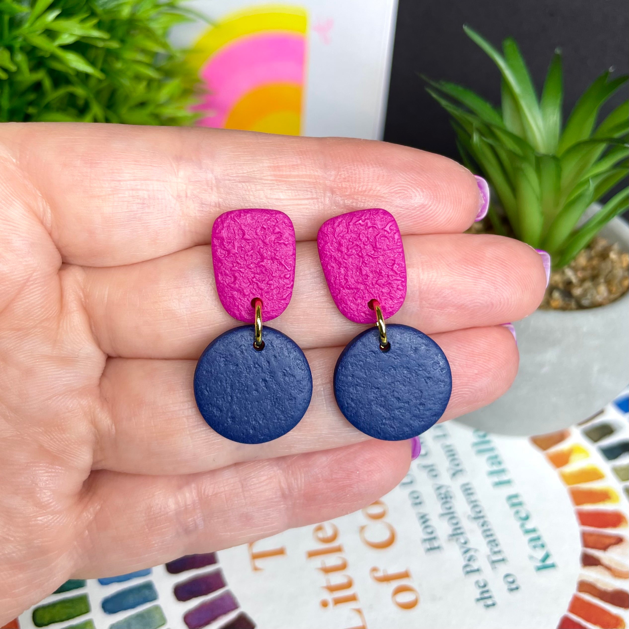 Hot Pink & Navy Colour Block Dangles