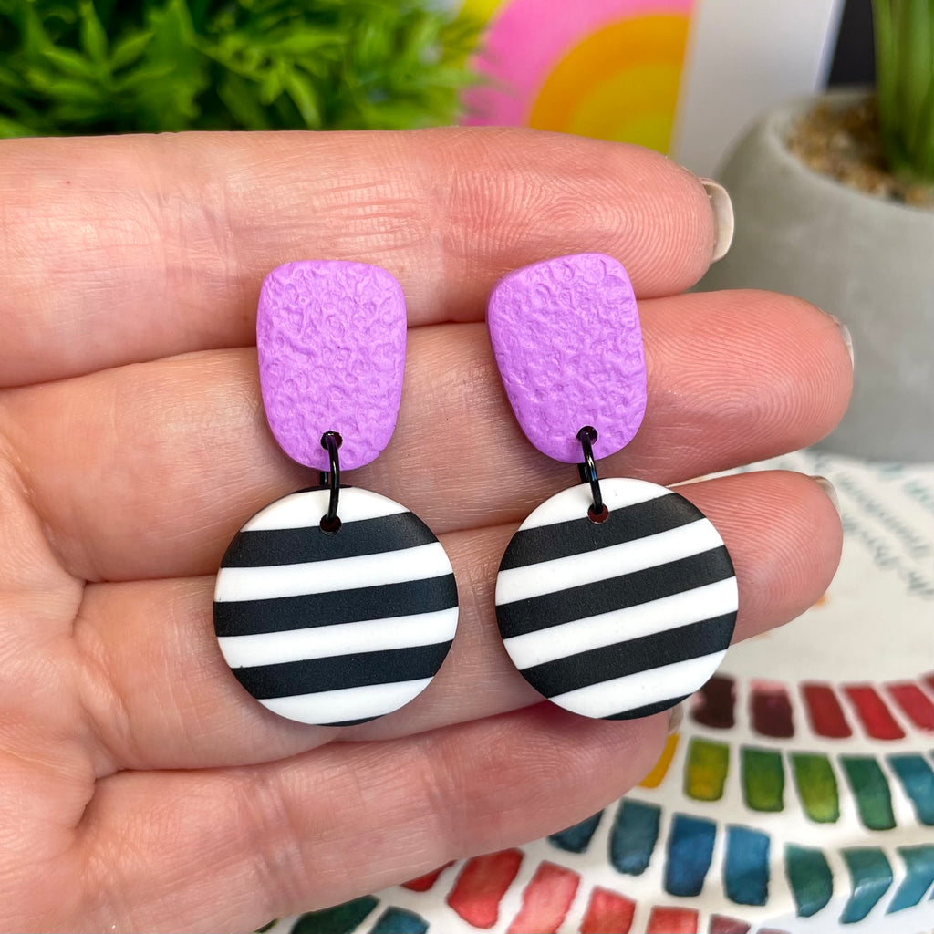 Lilac with Black & White Stripe Dangles