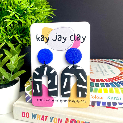 Electric Blue & Monochrome Sprinkle Arch Dangles