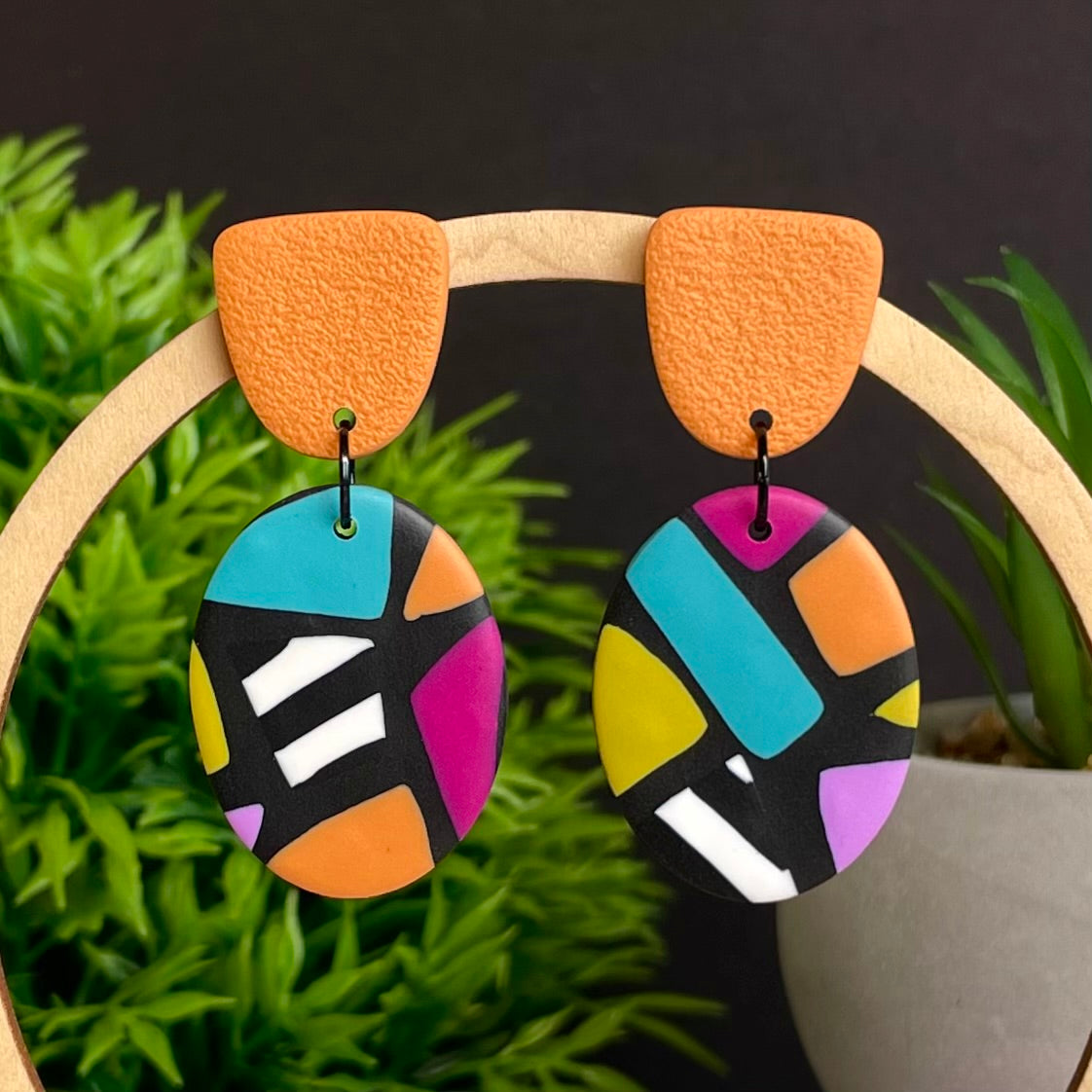 Retro Mosaic Oval Dangle