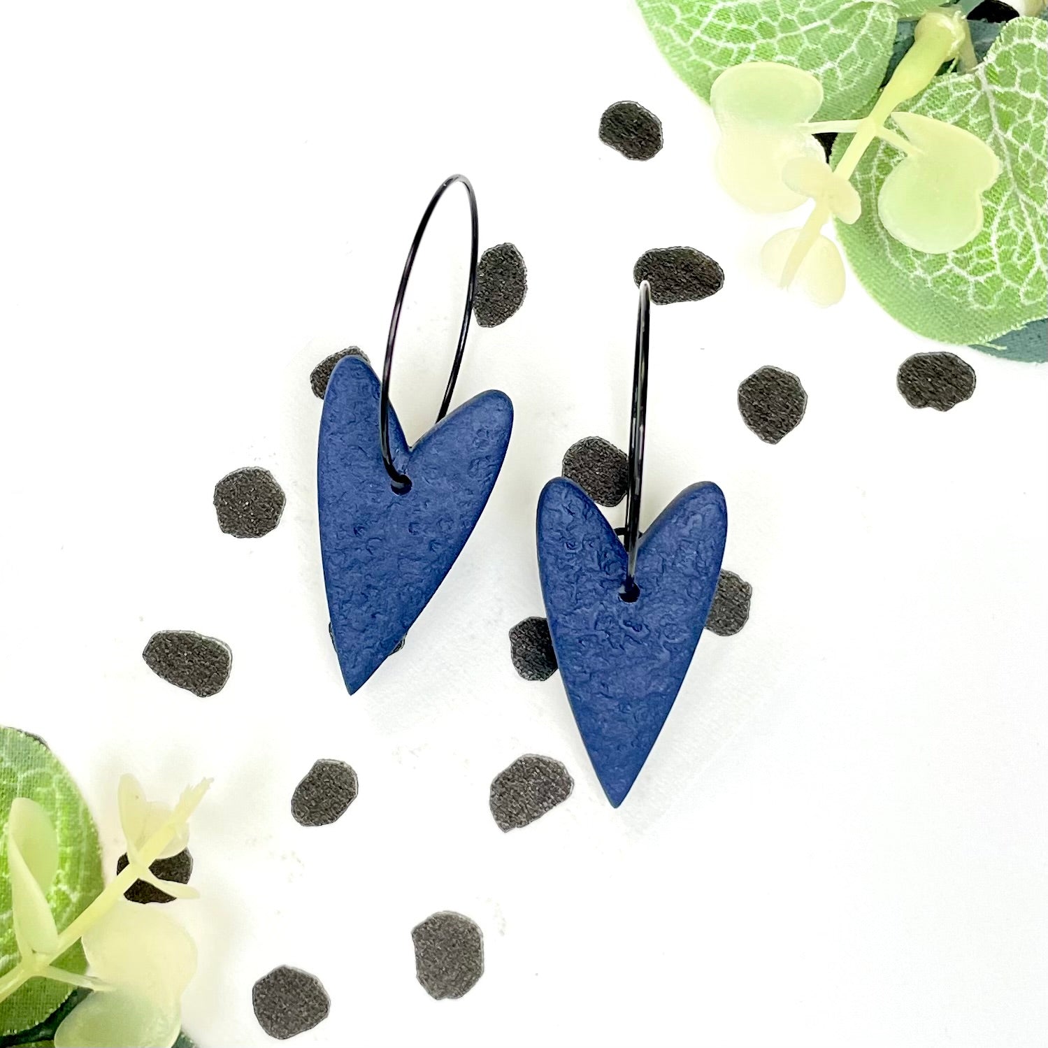 Navy Blue Heart Hoops