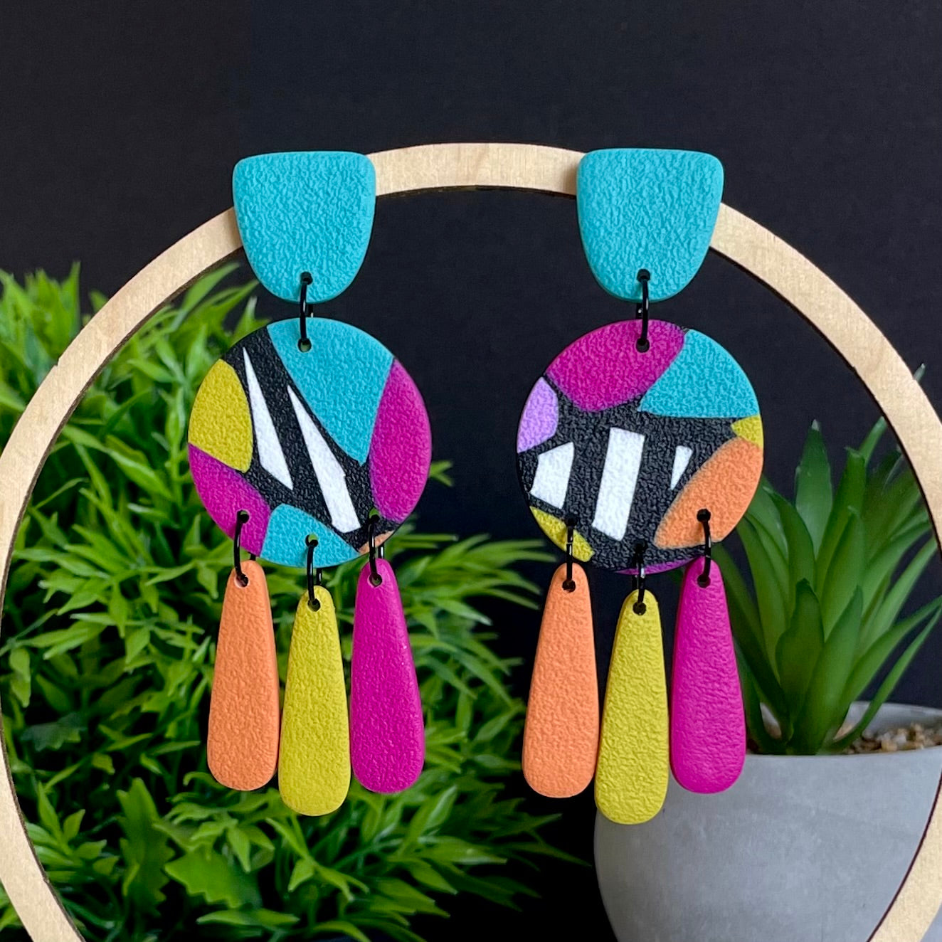 Retro Mosaic Multi Colour Dangles