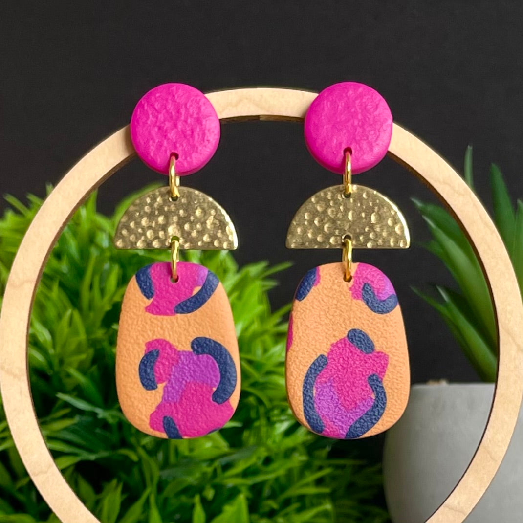 Pink Leopard Print & Gold Dangle