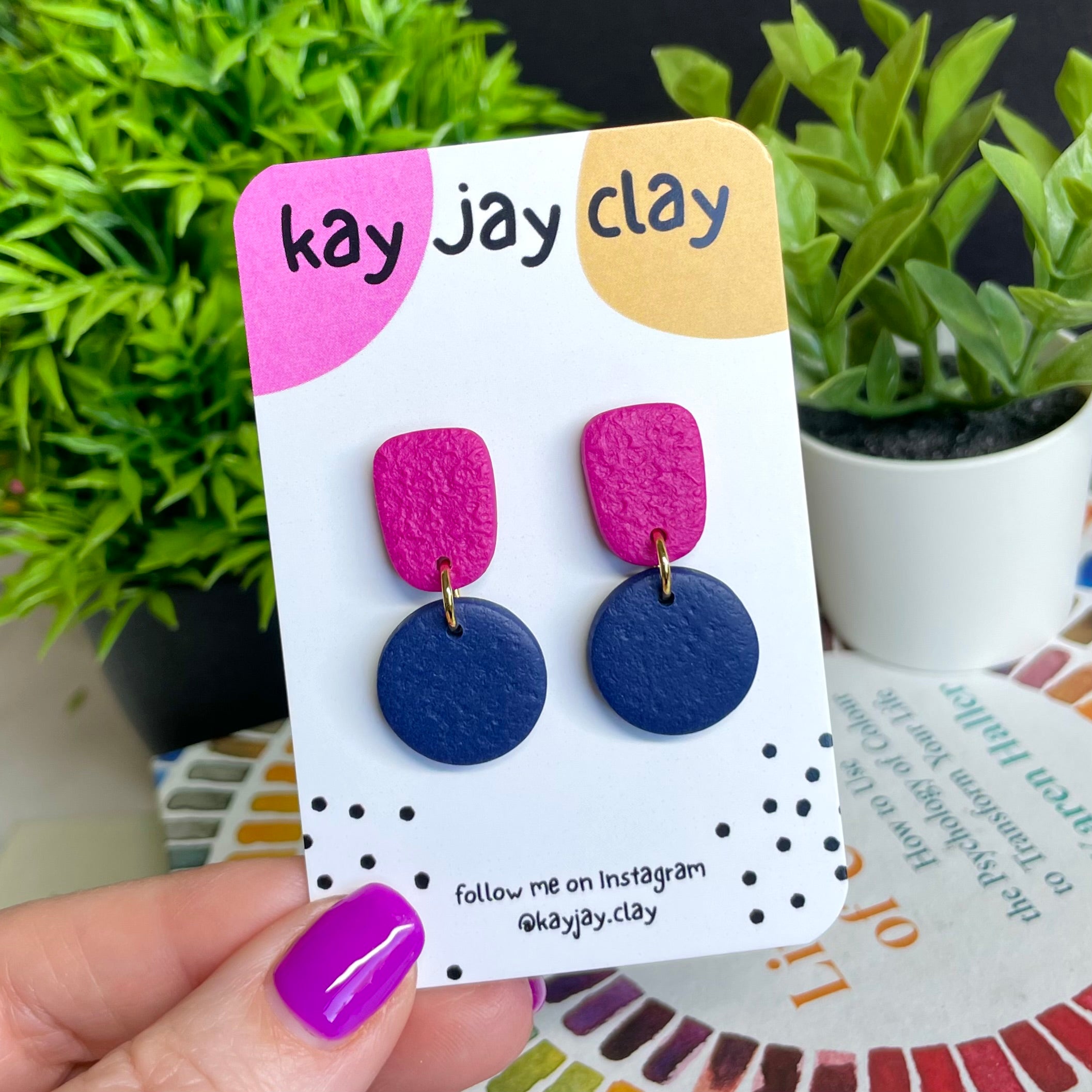 Hot Pink & Navy Colour Block Dangles