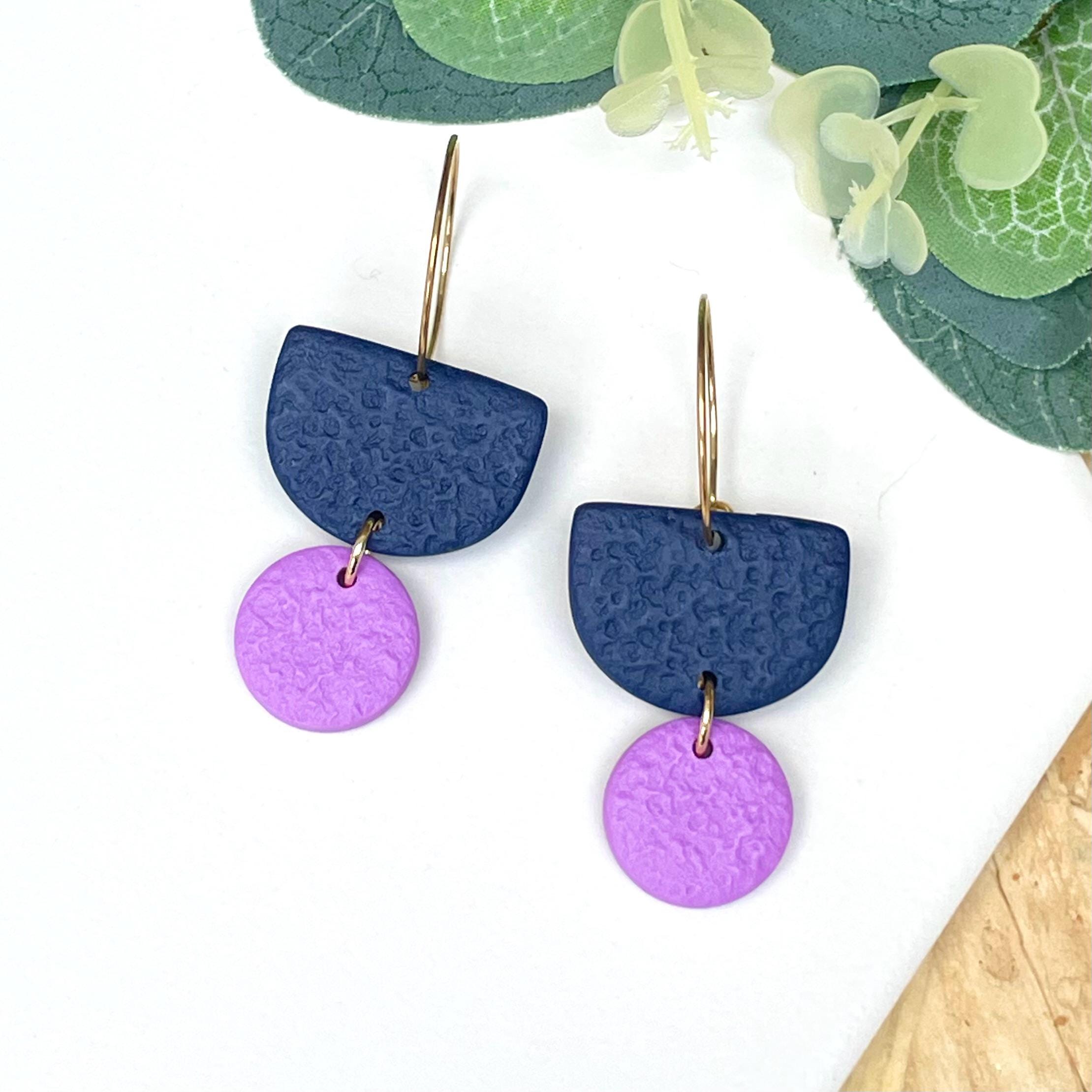 Navy Blue & Lilac Colour Block Hoops