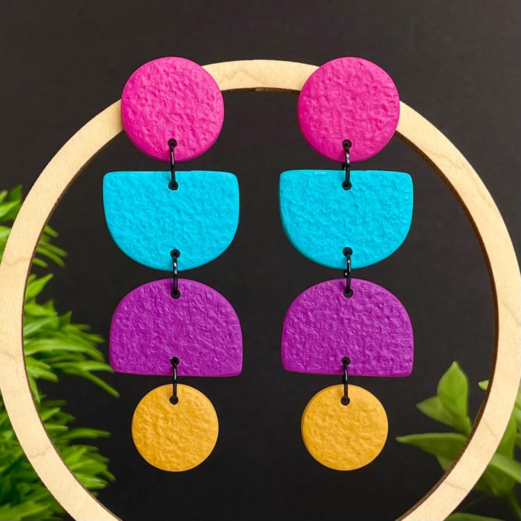 Hot Pink, Turquoise, Purple & Mustard Geometric Dangles