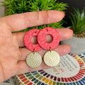 Coral & Gold Textured Doughnut Hoop Earrings