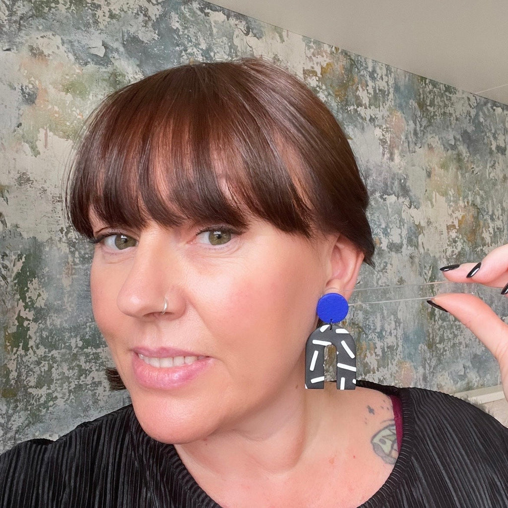 Electric Blue & Monochrome Sprinkle Arch Dangles