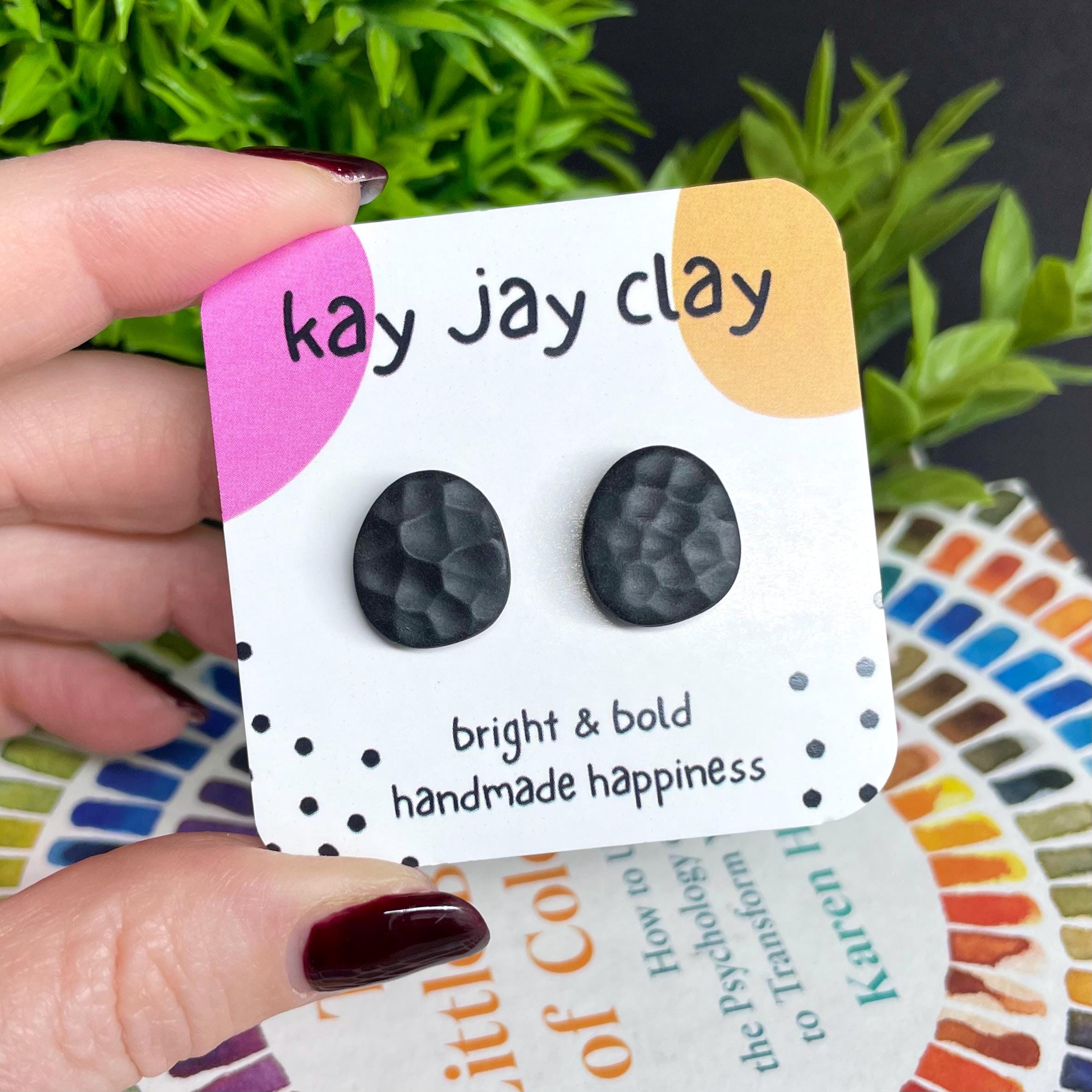 Black Textured Pebble Studs