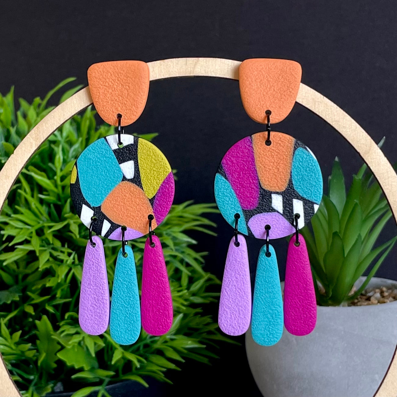Retro Mosaic Multi Colour Dangles