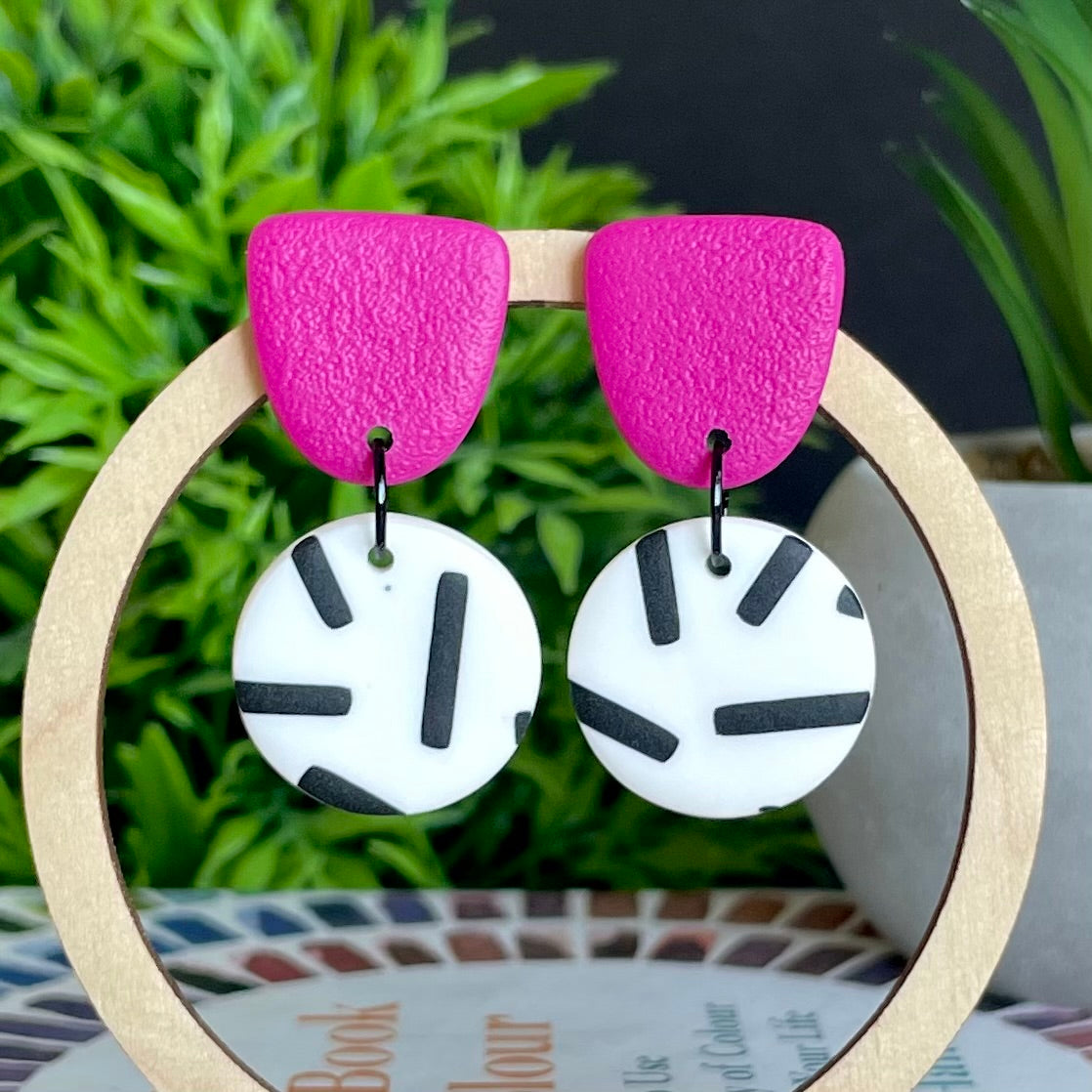 Hot Pink with Monochrome Sprinkles Dangles