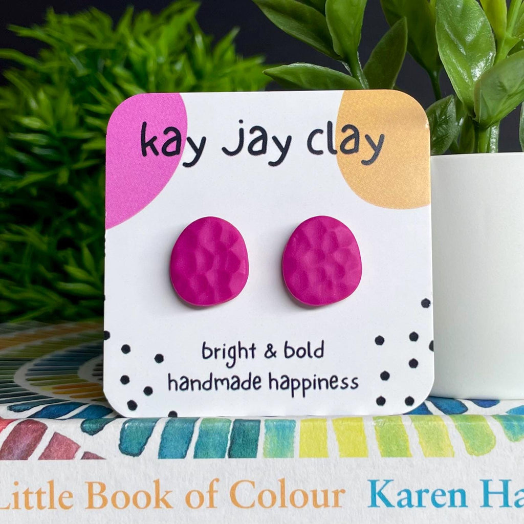 Hot Pink Textured Pebble Studs