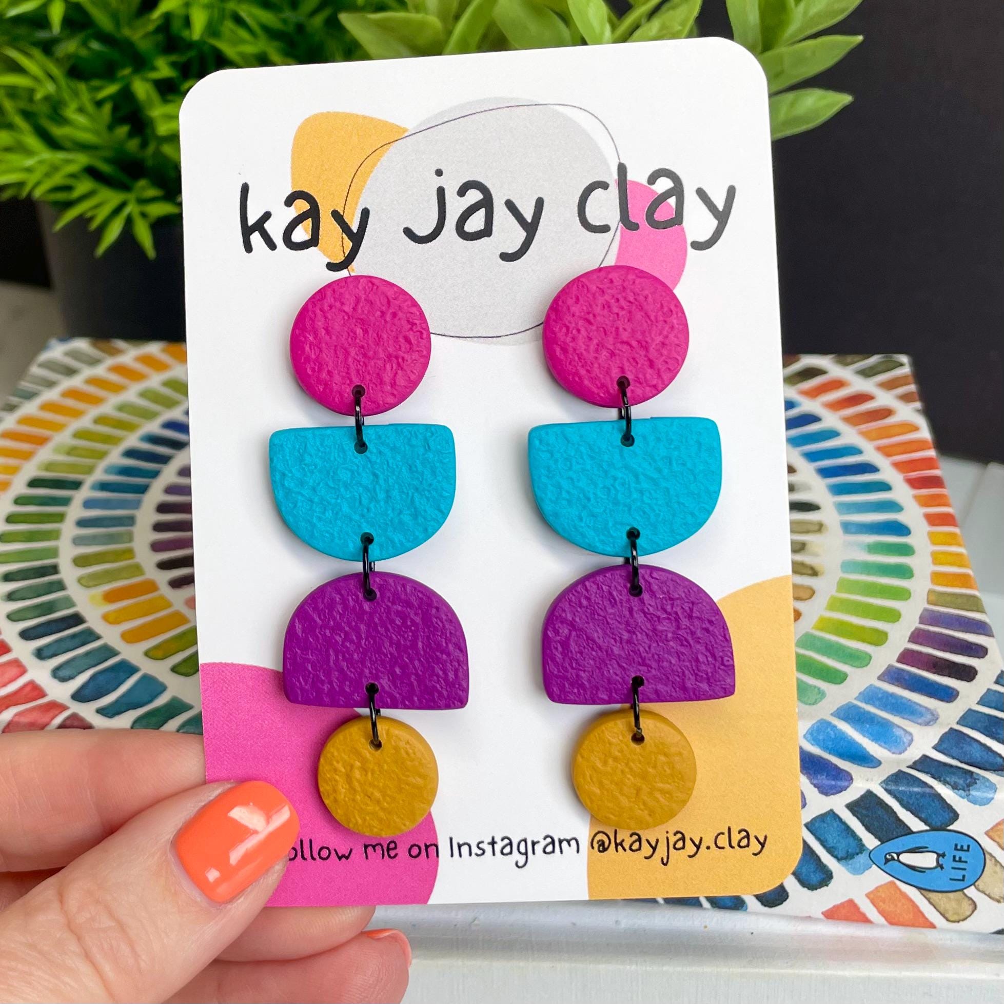 Hot Pink, Turquoise, Purple & Mustard Geometric Dangles