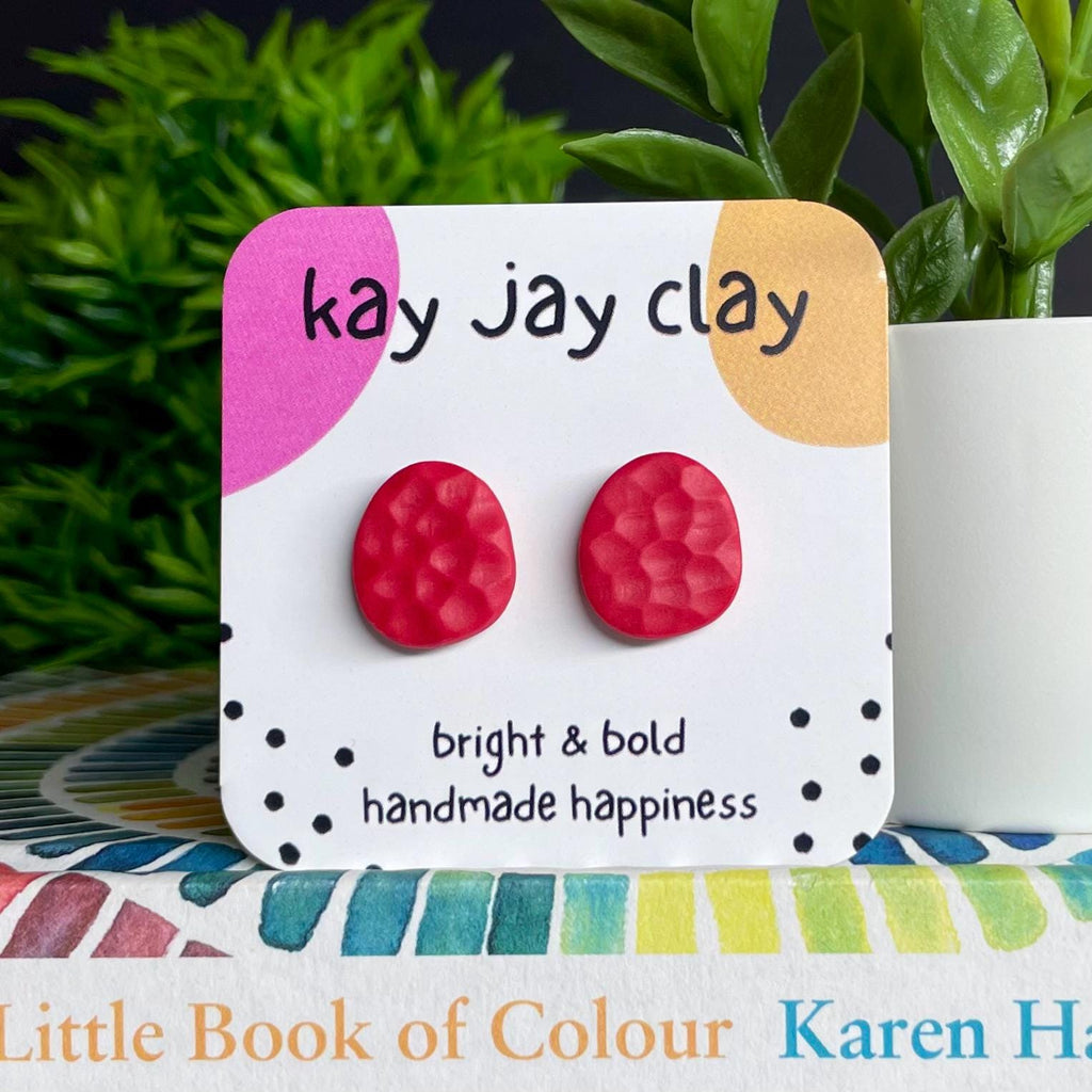 Red Textured Pebble Studs