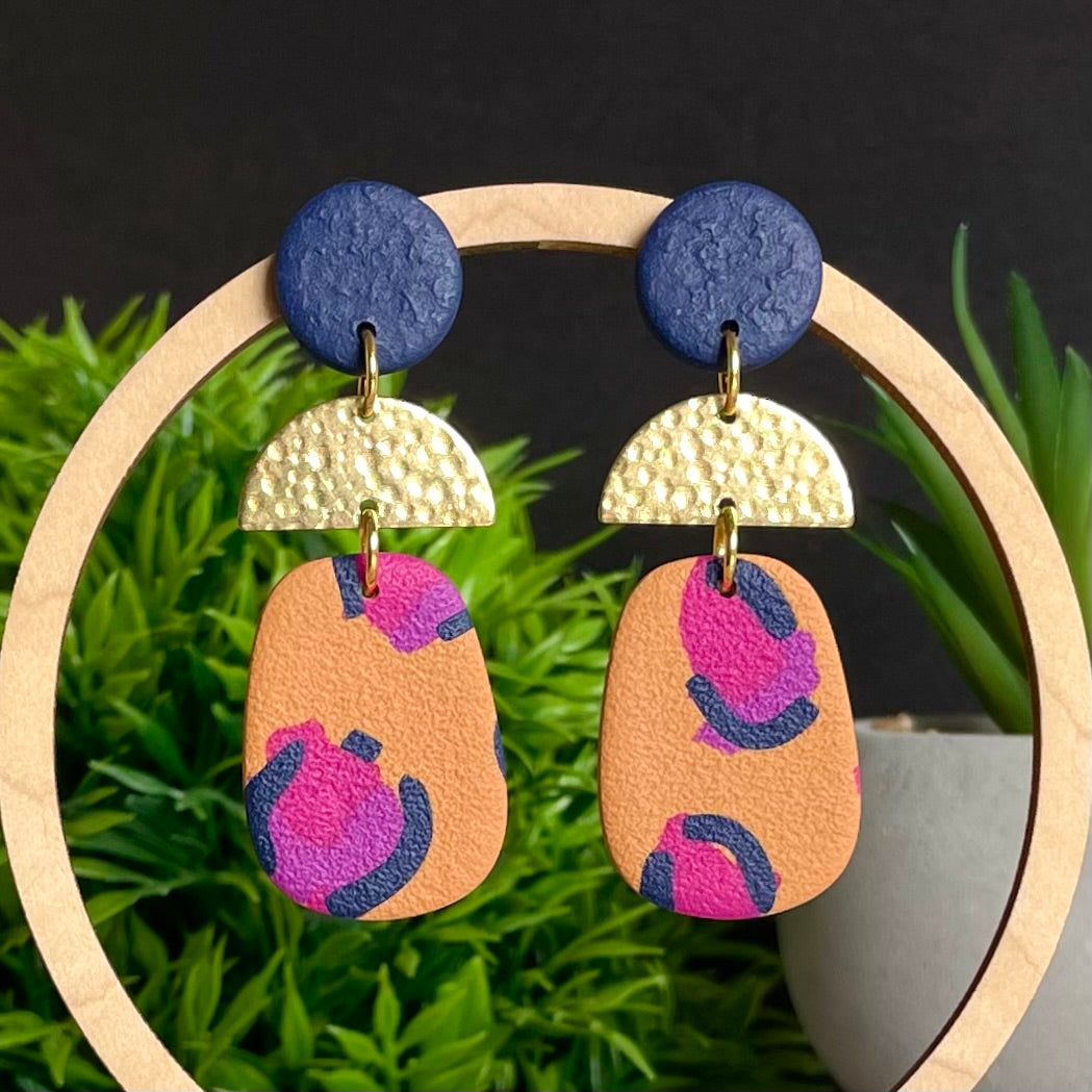 Pink Leopard Print & Gold Dangle