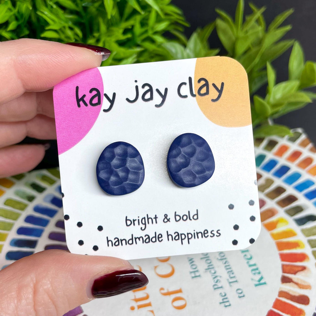 Navy Blue Textured Pebble Studs