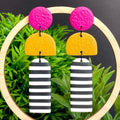 Pink, Yellow & Mono Stripe Long Dangles