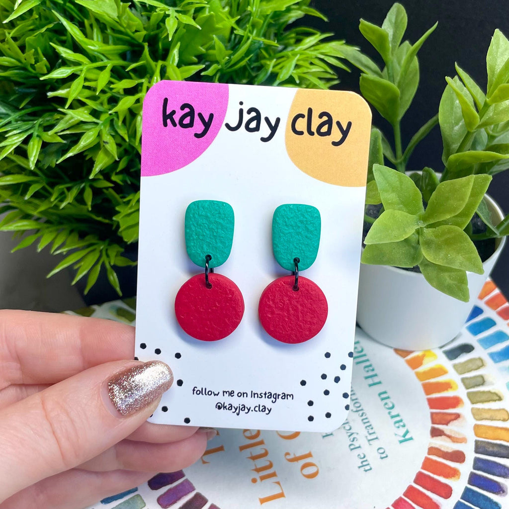 Emerald Green & Red Colour Block Dangles