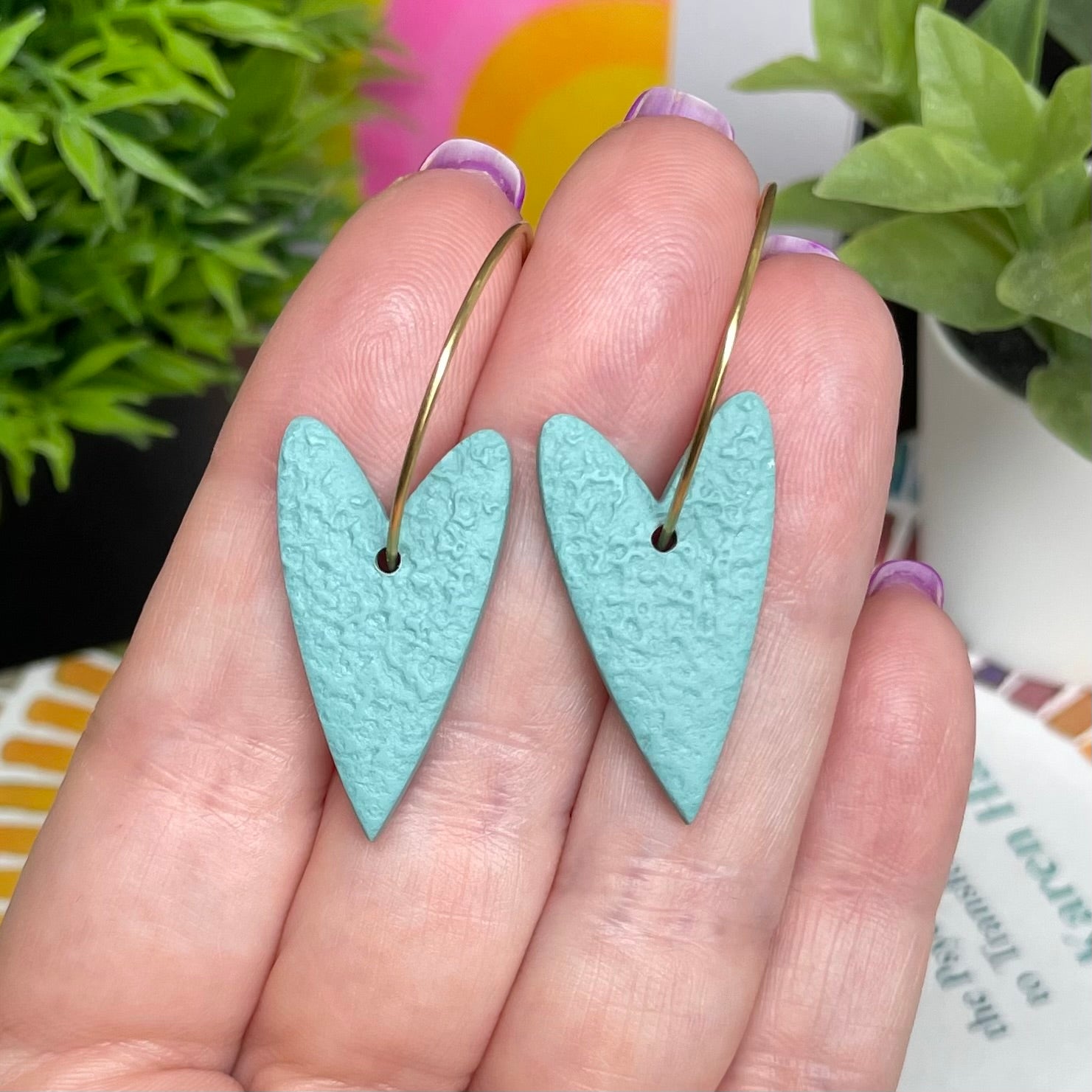 Duck Egg Blue Heart Hoops