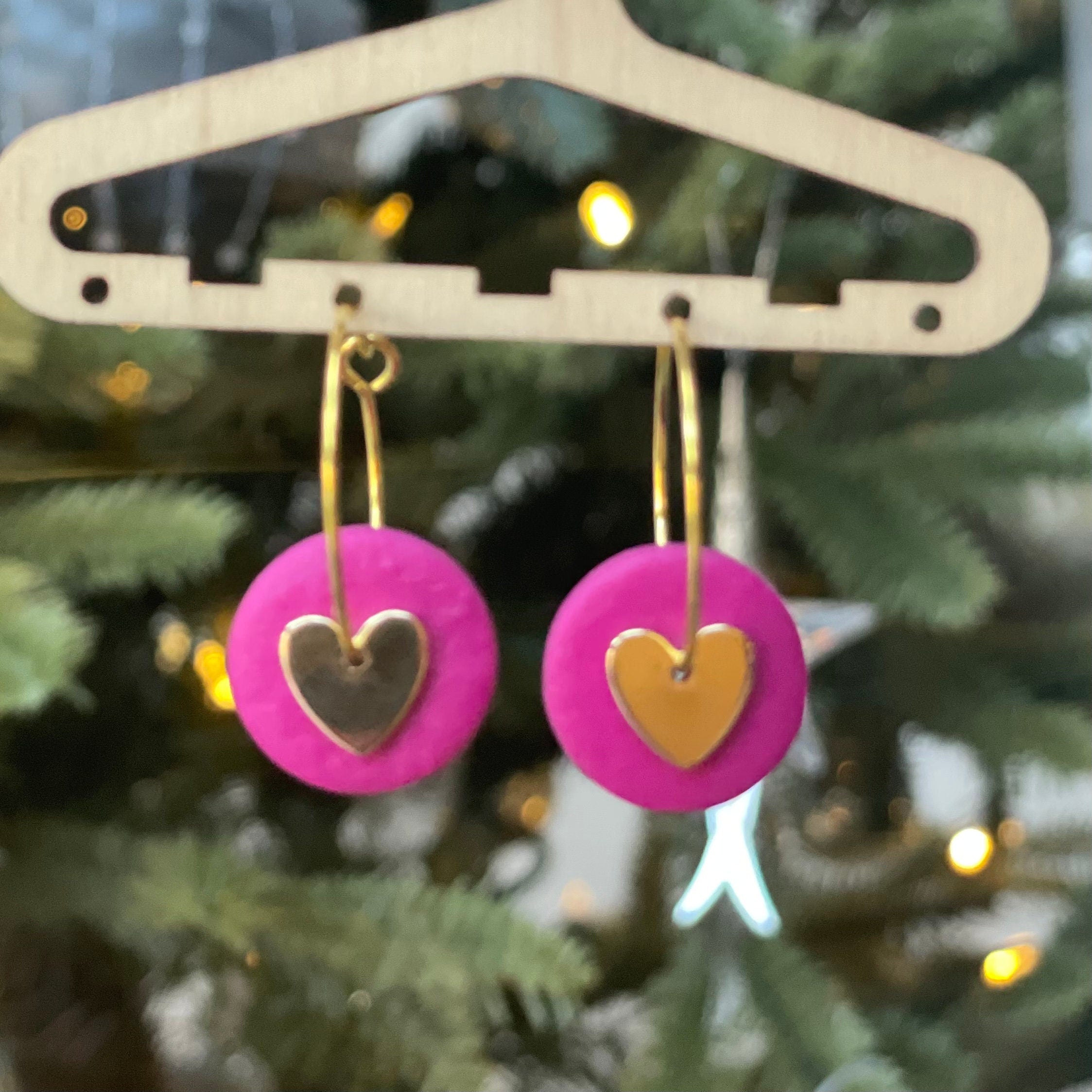 Hot Pink & Gold Heart Hoops