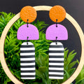 Orange, Lilac & Mono Stripe Long Dangles