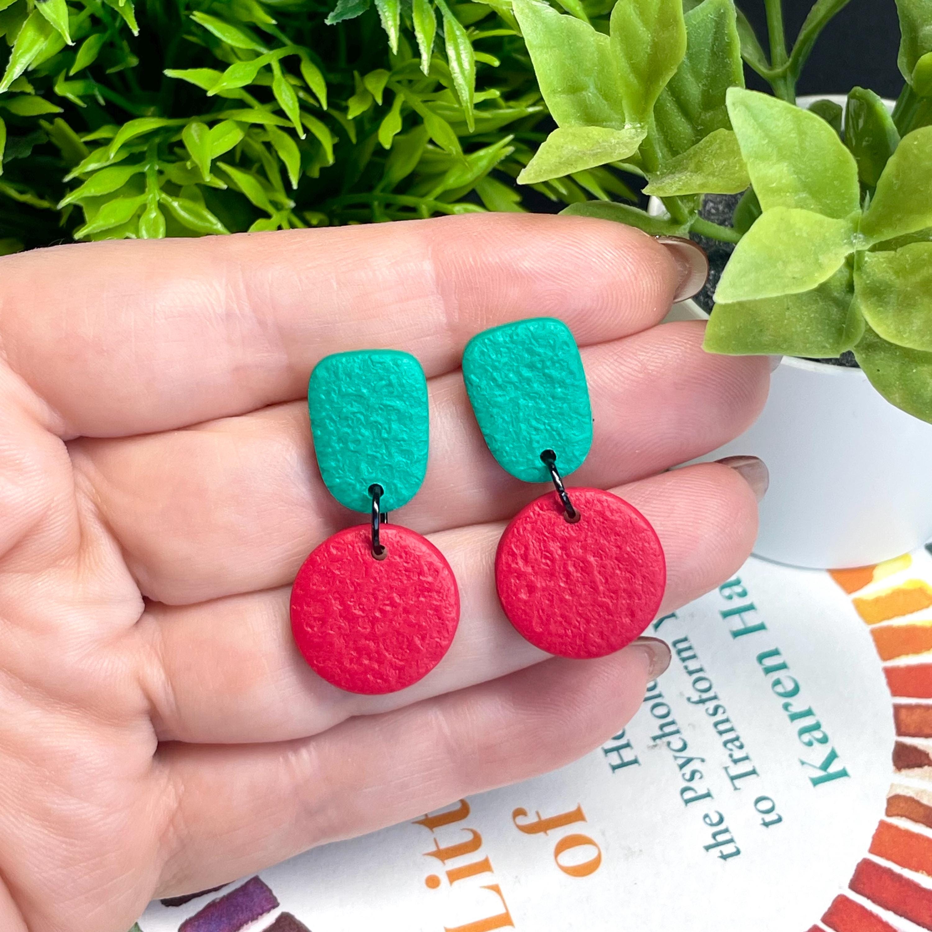 Emerald Green & Red Colour Block Dangles