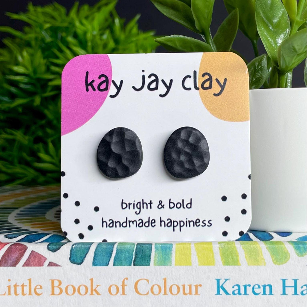 Black Textured Pebble Studs
