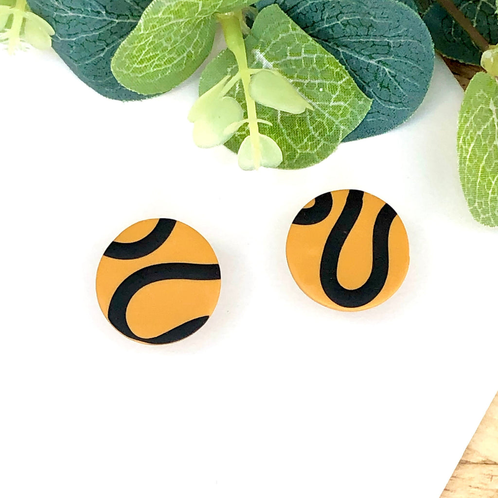 Mustard & Black Squiggle Studs