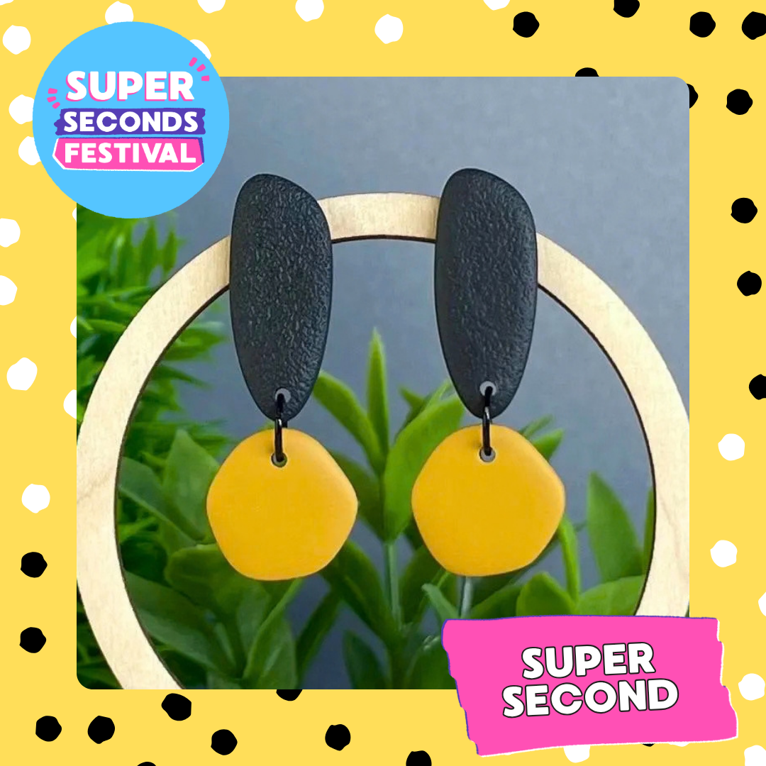 Black & Mustard Dangle Earrings — Super Seconds