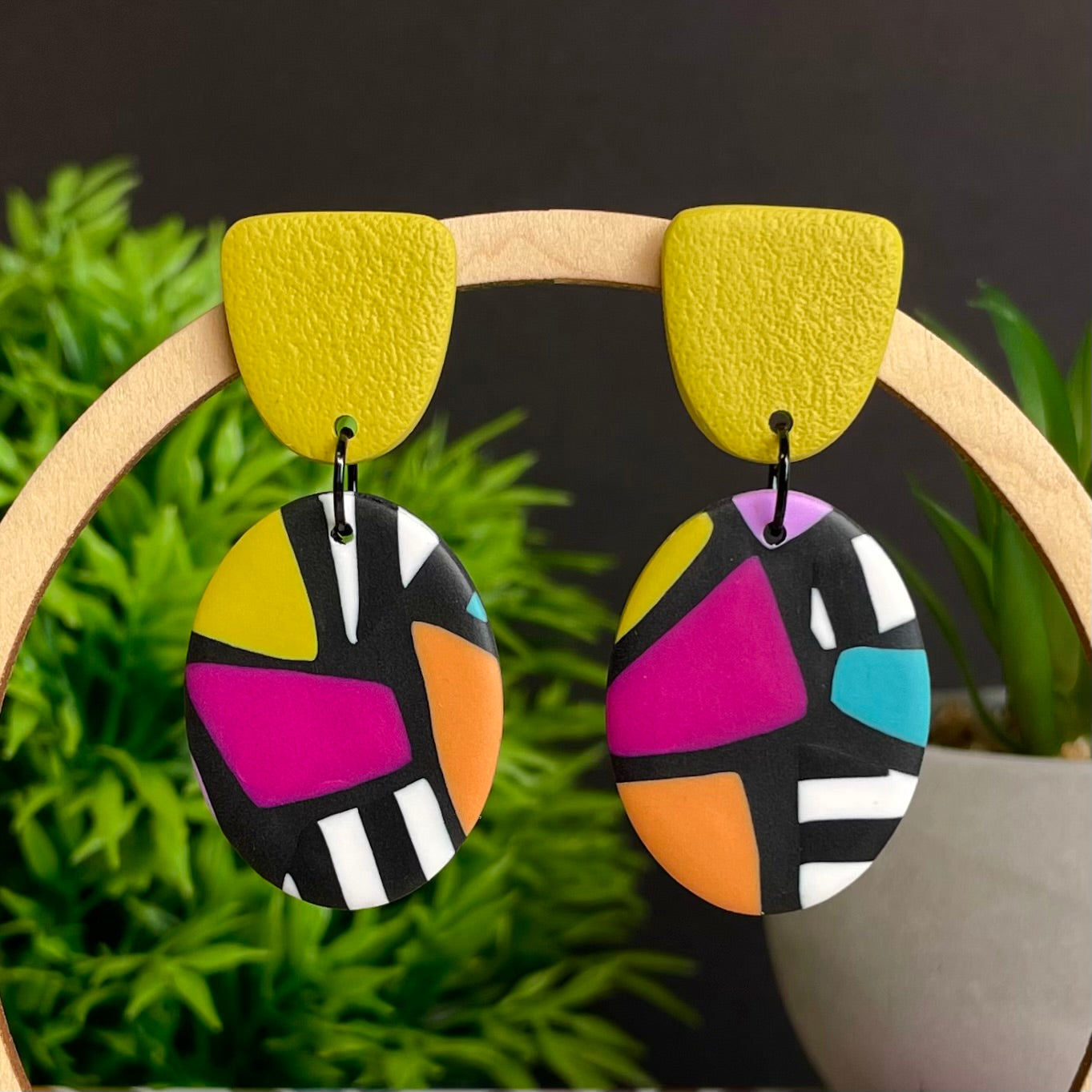 Retro Mosaic Oval Dangle