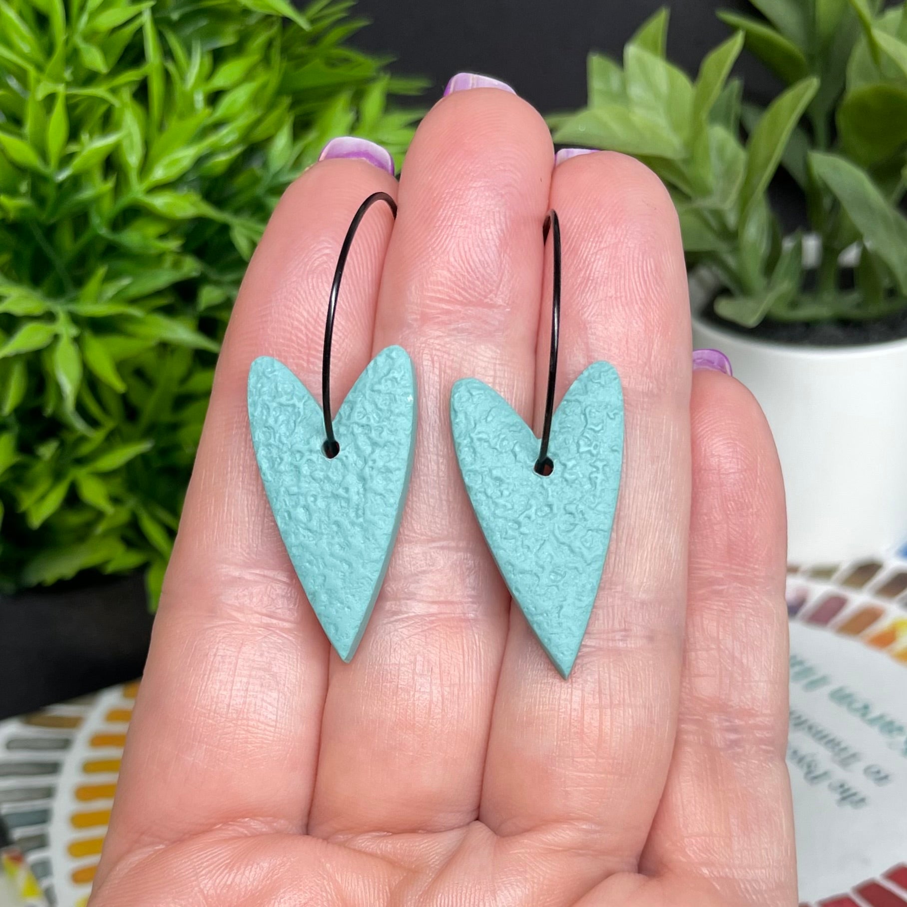 Duck Egg Blue Heart Hoops