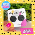 Black Retro Embossed Stud Earrings — Super Seconds
