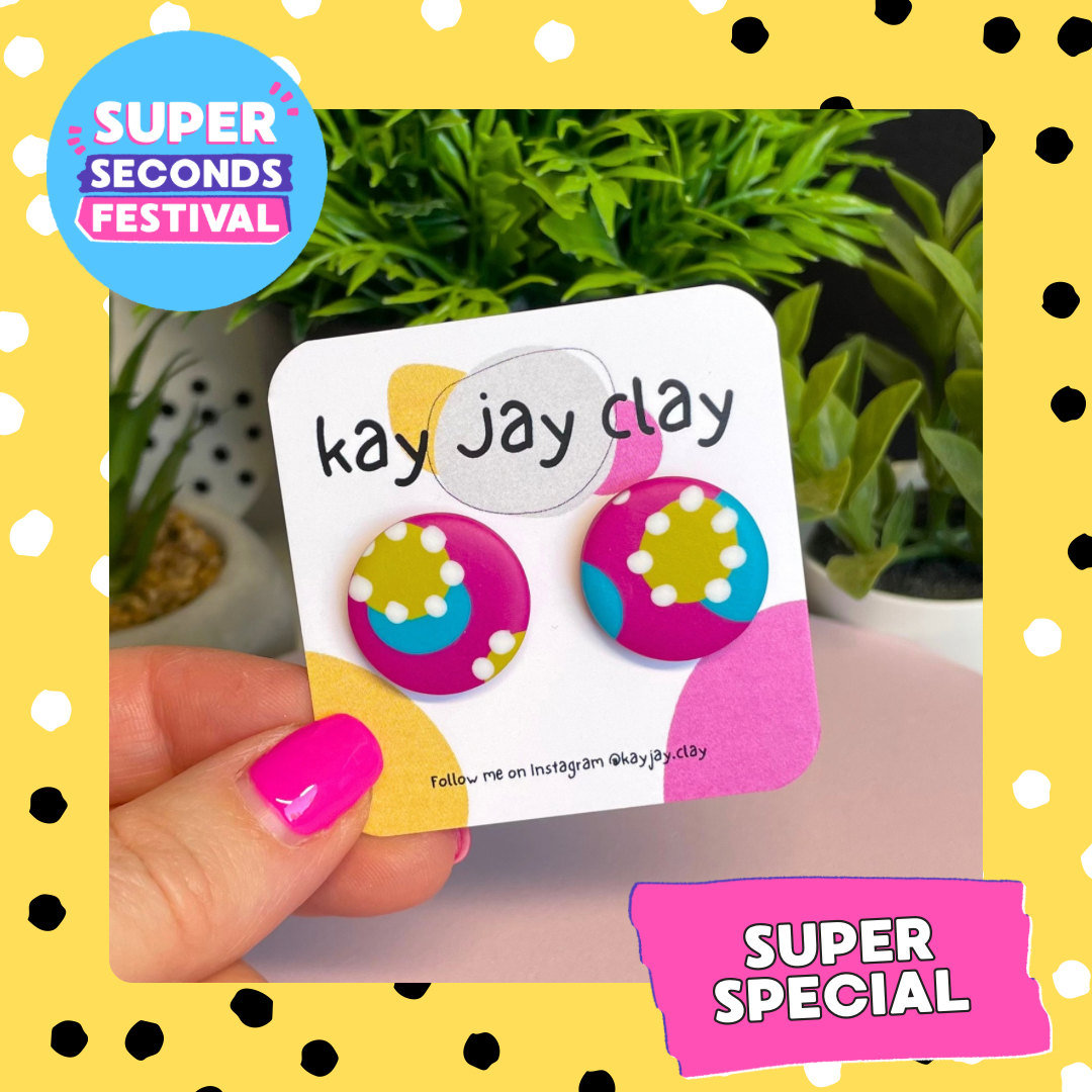 Abstract Pink, Turquoise & Pistachio Stud Earrings — Super Special