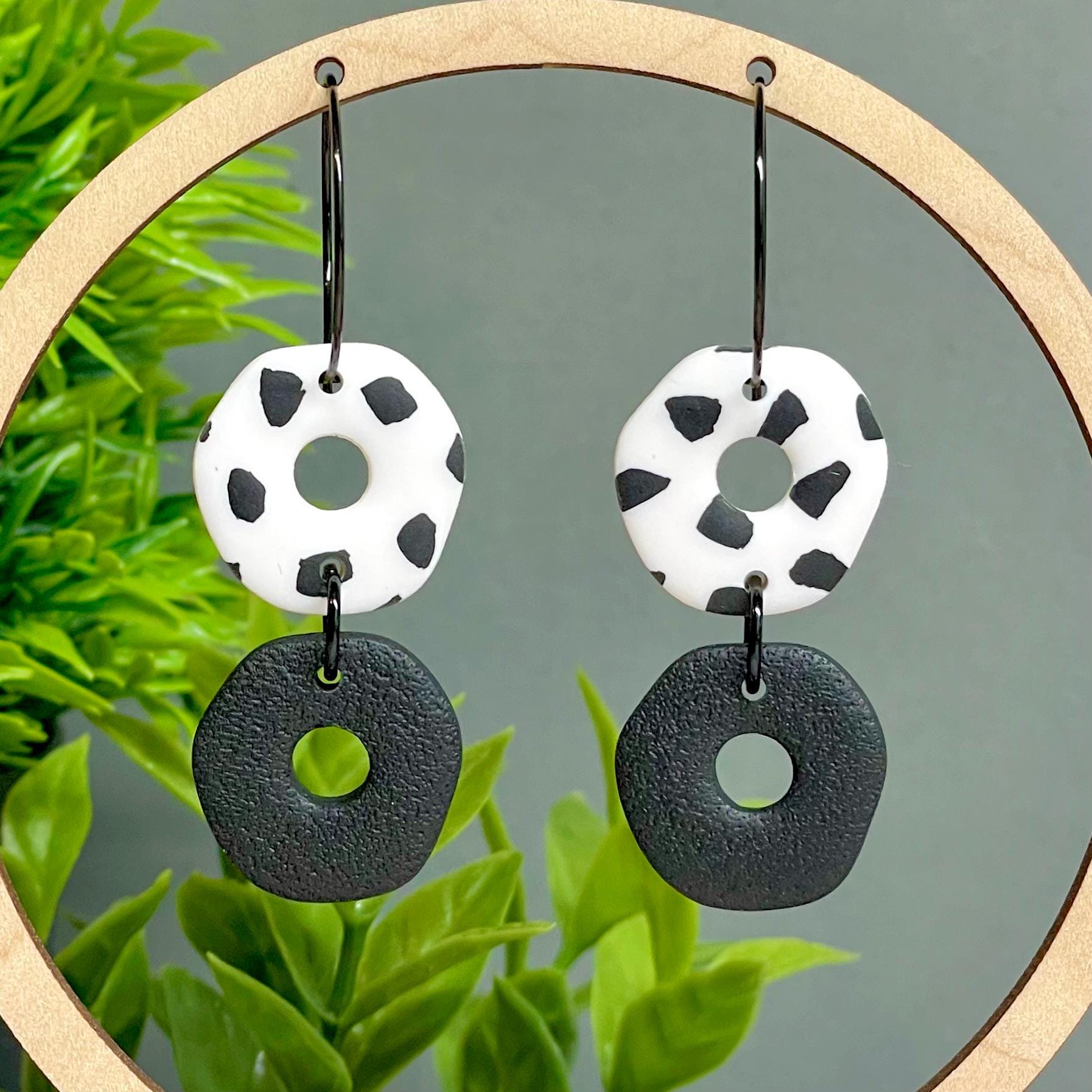 Black & white Dalmatian print hoop earrings