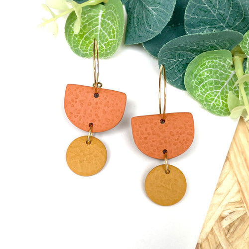 Burnt Orange & mustard yellow hoop earrings with gold hoops 