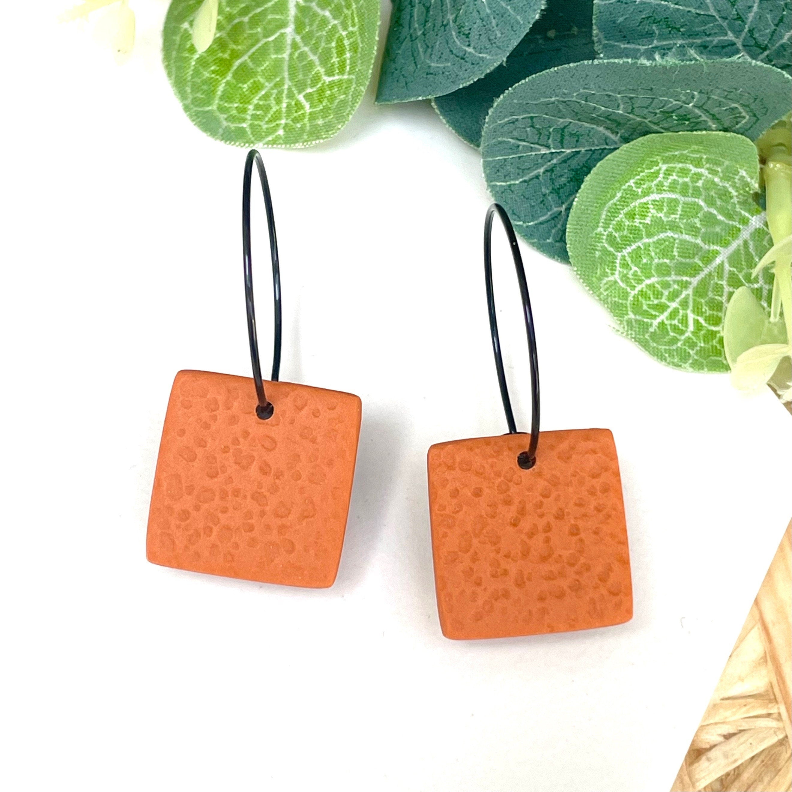 Burnt orange square hoop earrings