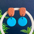 Colour block dangle earrings - burnt orange & turquoise