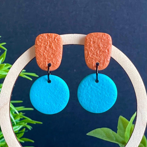 Colour block dangle earrings - burnt orange & turquoise