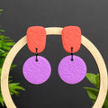 Colour block dangle earrings - coral & lilac